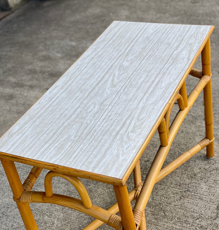 Vintage Coastal Boho Rattan Bamboo Side Table Server Stand gallery