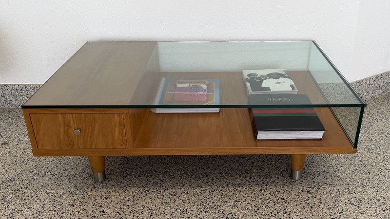 Ethan Allen Mid Century Modern Walnut/Glass Coffee Table