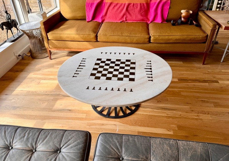 Italian Pietra Dura Inlay Marble Chess Board Tulip Coffee Game Table Vtg Mcm Old gallery