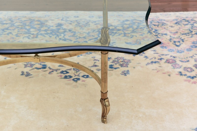 Mid Century Hollywood Regency Brass And Beveled Glass Top Coffee Table gallery