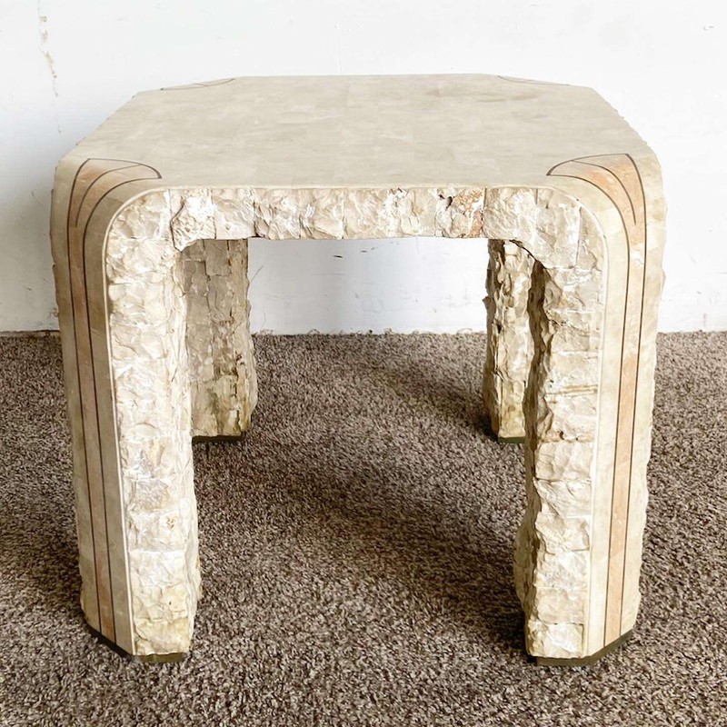 Postmodern Beige and Pink Tessellated Stone Side Table gallery