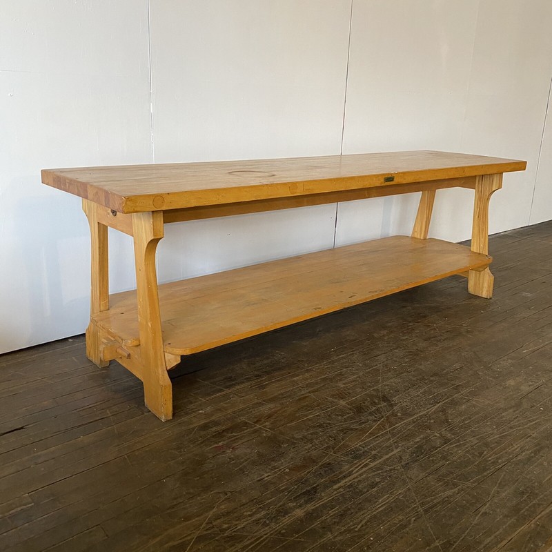 Vintage Antique Butcher Block Welded Michigan Maple Block Co Table Mid Century gallery