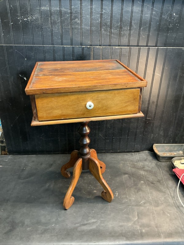 Antique Wooden Pedestal Side Table with Drawer 26”tall 15×15 Table Top Free Ship