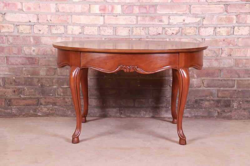 Baker Furniture Queen Anne Burled Walnut and Cherry Wood Coffee Table gallery