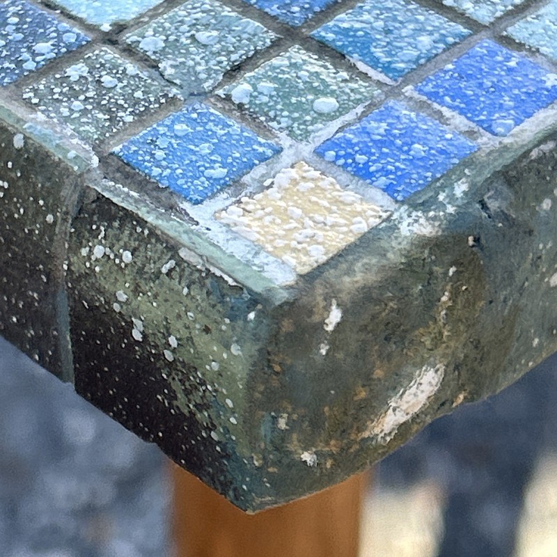 Mid Century Modern Mosaic Tiled Side Accent Table Original Wood Legs 18x18x16 gallery