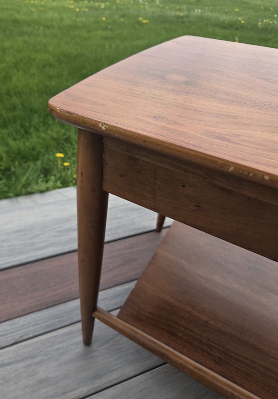 Vintage Mid Century Mersman 2 Tier Walnut End/Side Table with Drawer gallery