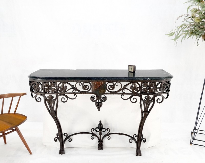 Large Heavy Wall Wrought Iron Base Marble Top Console Hall Entry Table MINT! gallery