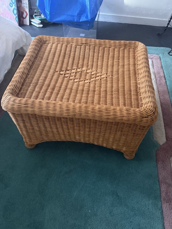 Vintage 1960s Handcrafted Wicker Coffee Table Ottoman Mid Century Boho Coastal gallery