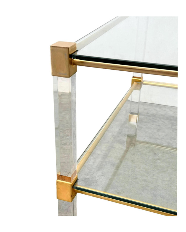 Mid-Century Lucite Brass and Glass Two-Tier Coffee Table – Square Vintage MCM gallery