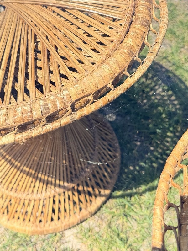 Vintage Wicker/Rattan Glass Top Coffee Table – Boho Coastal Peacock Style gallery