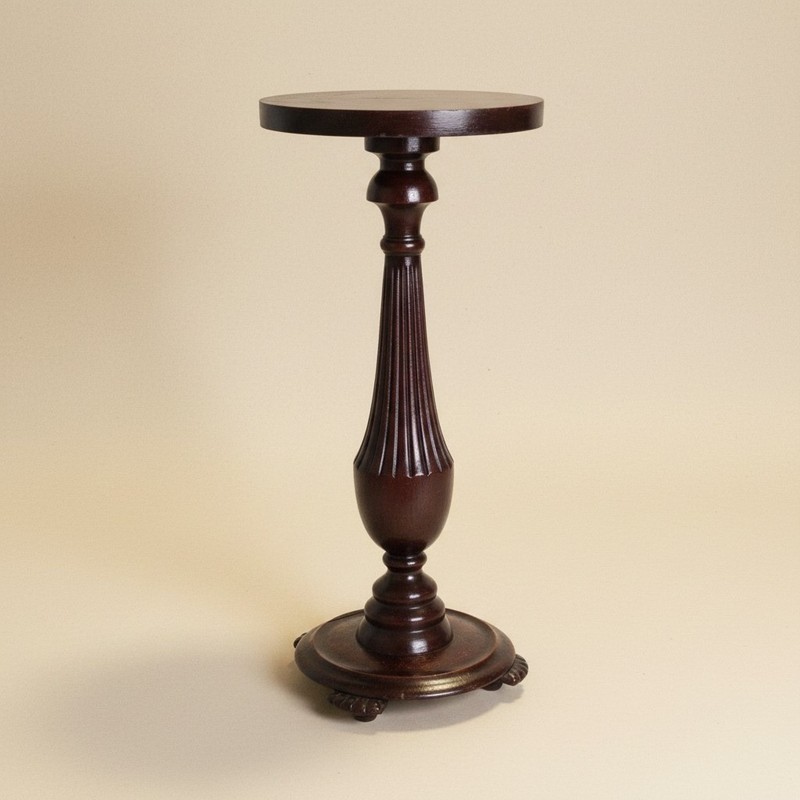 Handmade Dark Wood Plant Stand Fluted Pedestal Column Torchere Table 35″T Footed