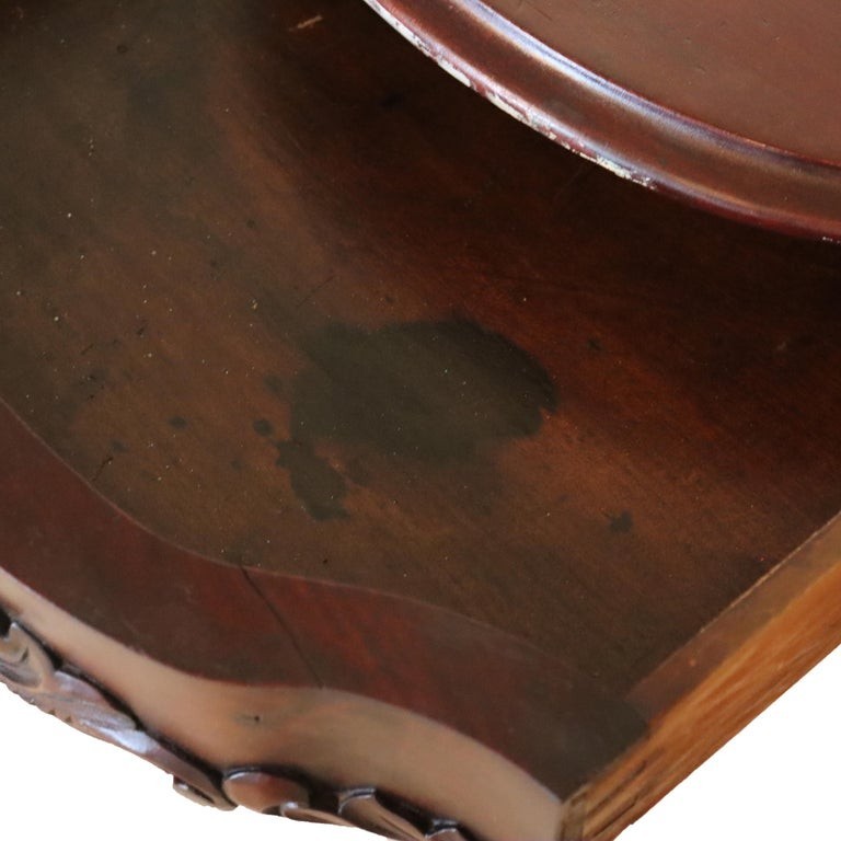 Antique Carved Flame Mahogany Turtle Top Table C1880 gallery