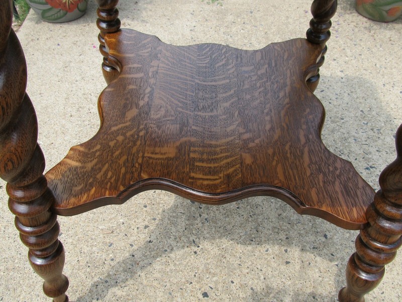 Victorian Antique Parlor Table Tiger Oak Barley Twist Legs and Lower Shelf gallery