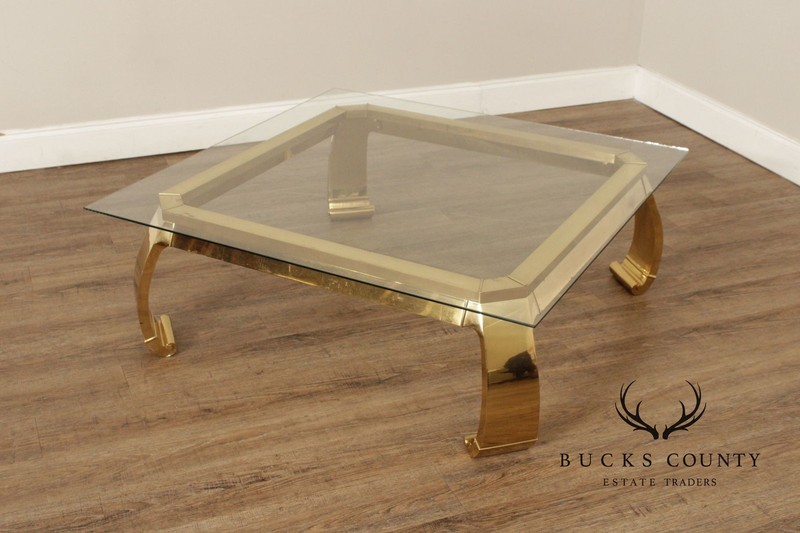 Hollywood Regency Asian Inspired Brass and Glass Coffee Table gallery