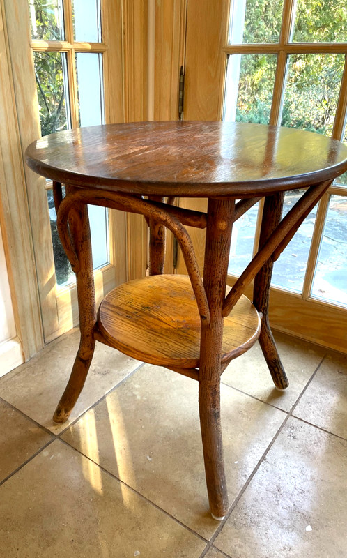 RARE ANTIQUE MARTINSVILLE OLD HICKORY COMPANY END TABLE CAT. #328 branded + tag