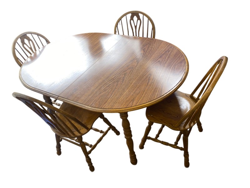 Cochrane Vintage Oval Solid Oak Dining Table set with 4 Windsor chairs gallery