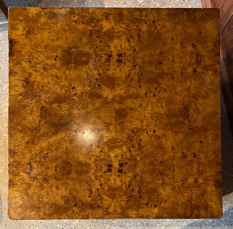 Vintage Milo Baughman Burlwood Cube end table, 1970s, good condition gallery