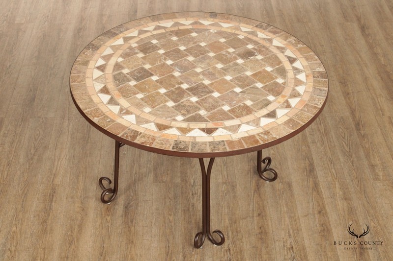Tuscan Style Mosaic Stone & Wrought Iron Round Dining Table gallery