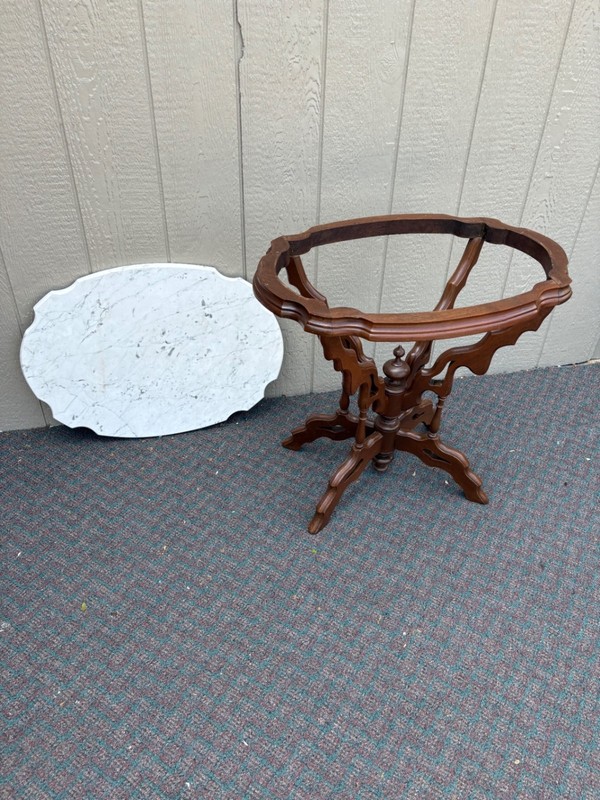 67776 Victorian Marble Top Side Table with Ornate Wooden Base gallery