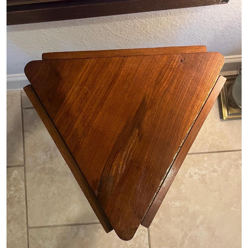 Antique Victorian Cloverleaf Drop Leaf Side Table Walnut Triangular 1800s gallery