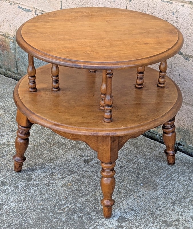 Vintage Antique Wood Wooden 2 Tier Circle Circular Coffee End Accent Side Table gallery