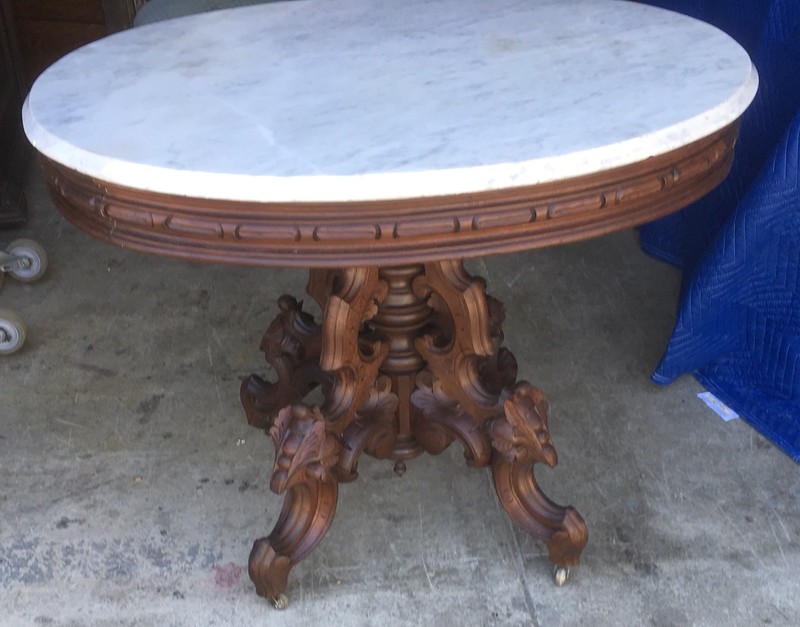 THOMAS BROOKS WANUT MARBLE TOP TABLE