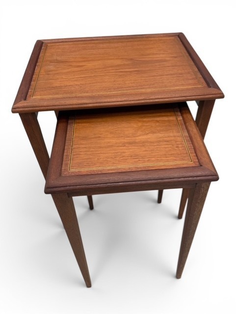Vintage Nesting Tables Mahogany Gold Inlay Refinished End Tables Pair MCM