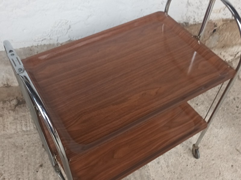 Dinett Side Table Tea Cart Wooden Top Chrome 70s 1/3 Foldable, 79.5 cm gallery