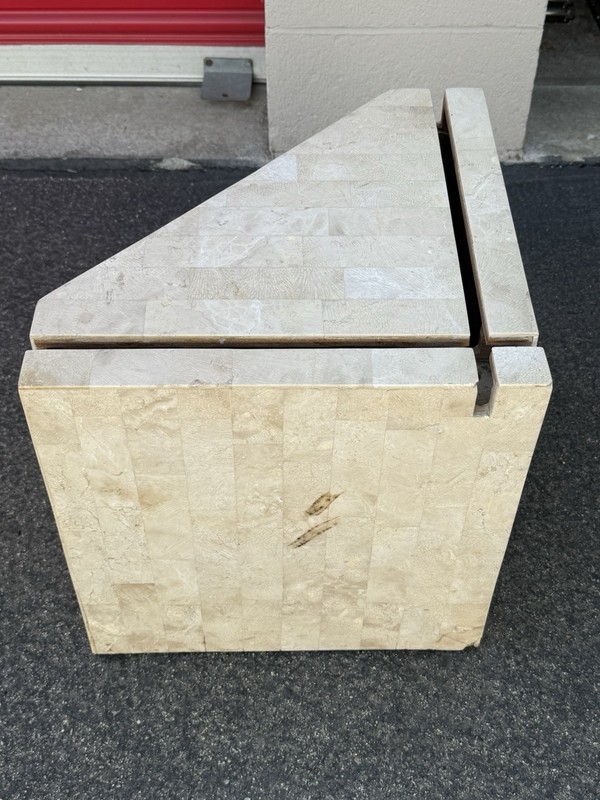 Vintage Travertine Coffee Table With Brass Supports Glass Top MCM gallery