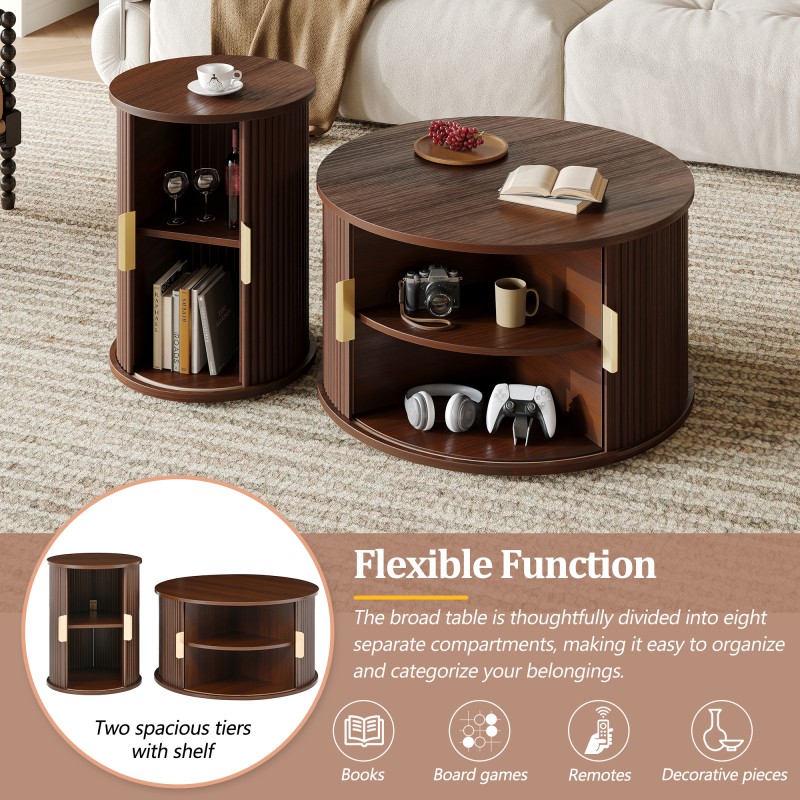 Mid Century Walnut Coffee Table with Sliding Tambour Doors Storage Modern 71 gallery