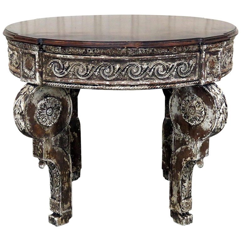 Very Rare White Washed Paint Swedish Napoleonic Style Center Formal Table
