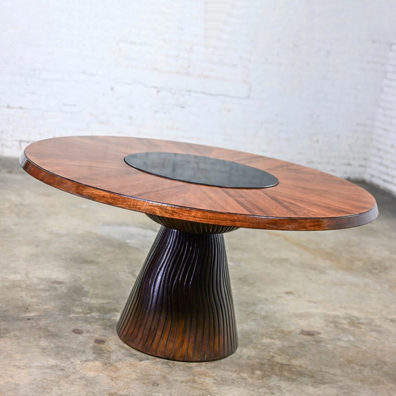 Modern Round Tassel Style Pedestal Base Dining Table Attr to Bernhardt Cascade gallery