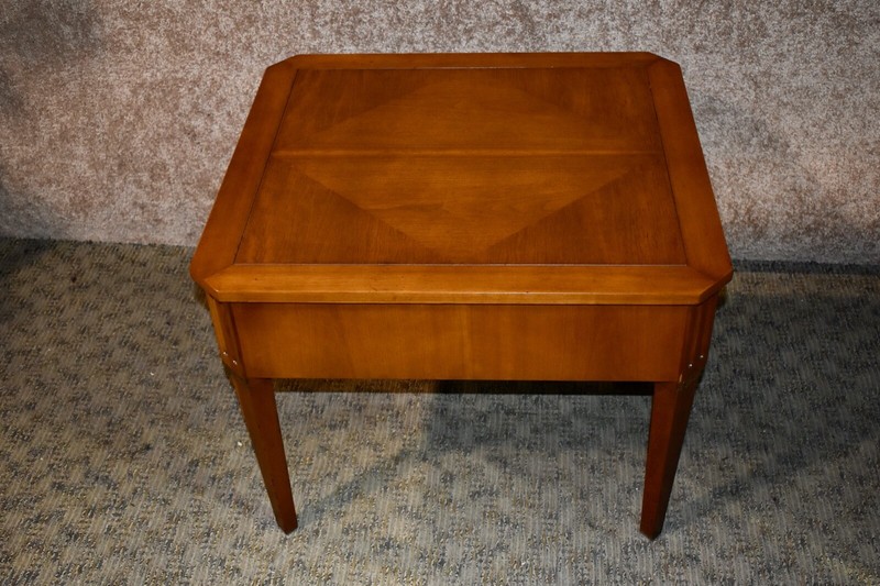 Vintage Baker Square Mid Century Accent Table w/Diamond Inlaid Top & Drawer gallery