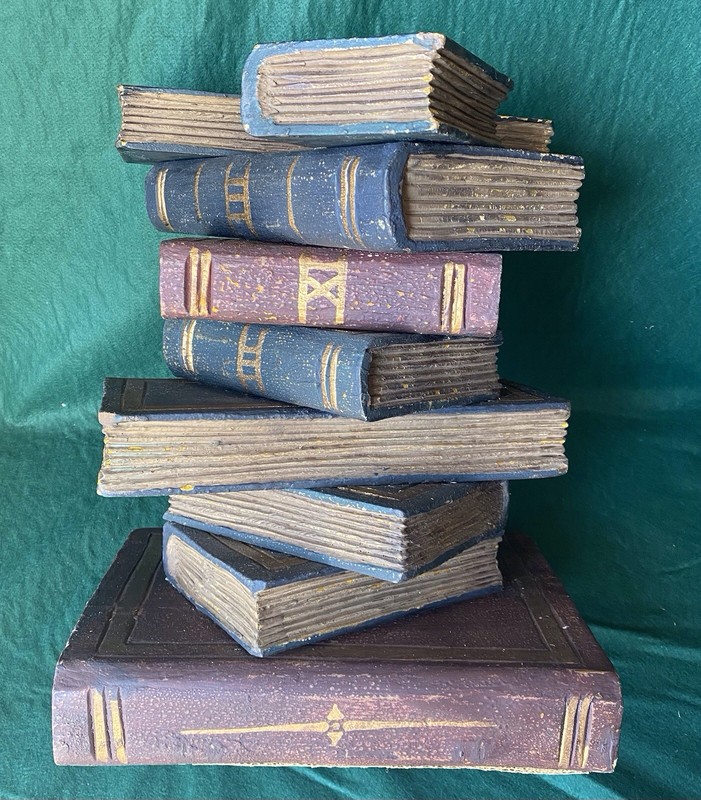 Vintage Side Table Stacked Faux Books Multi Color Hand Painted Wood Sculpture gallery