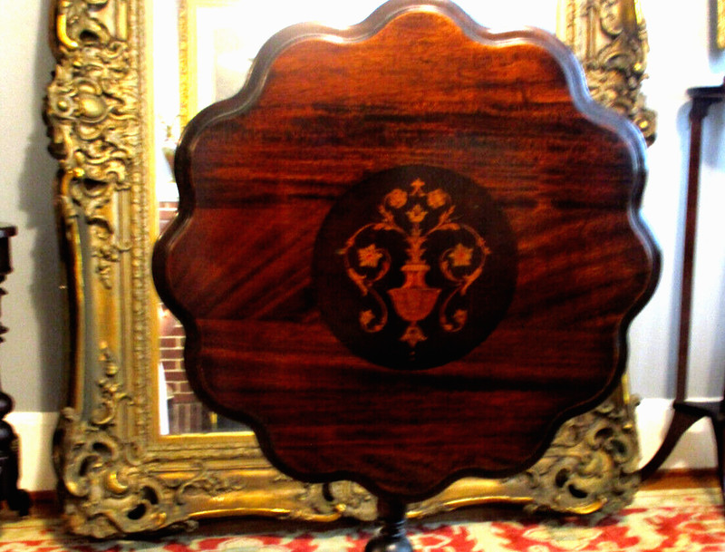 Antique Chippendale Ornate Marquetry Mohagany Hand Made Tilt top Tea Table gallery