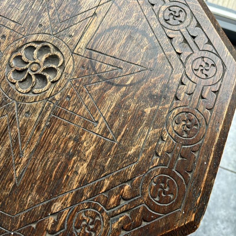 Oak Carved Hexagon Side Table Antique Ornate Foldable Plant Stand gallery