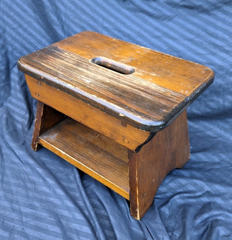 Vintage Antique Old Handmade SOLID Wood Wooden Table Foot Step Stool Stand Seat