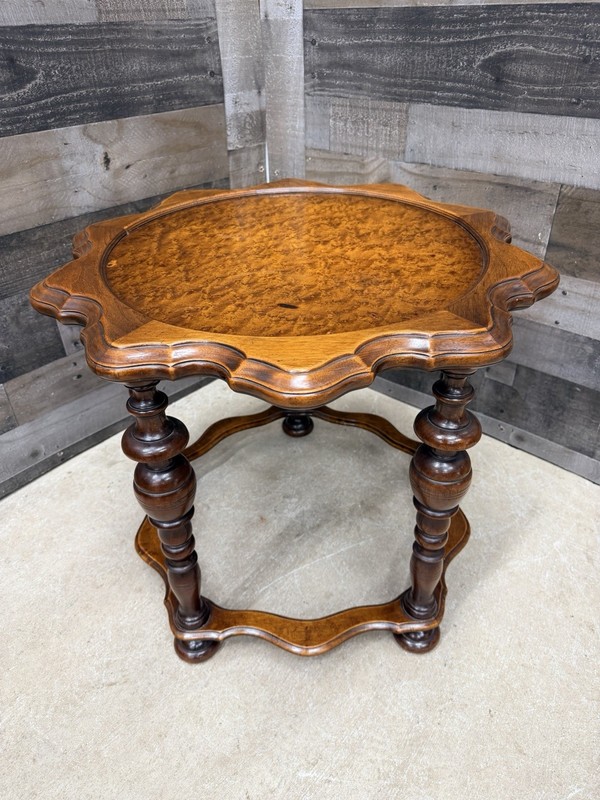 Vtg Birds Eye Solid Wood Lamp Table Antique 5 Leg 10 Point Star B & S Co. Walnut