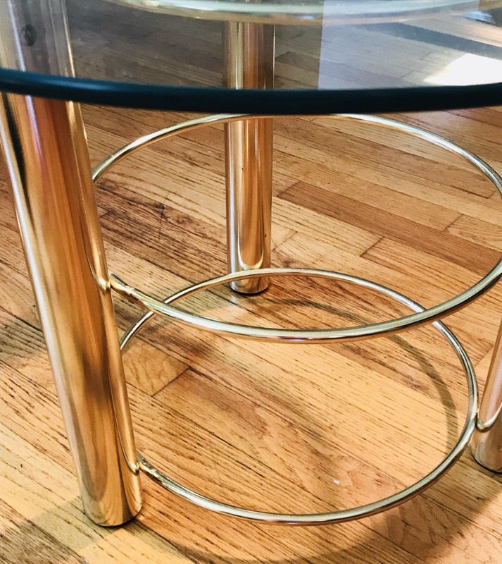 Vintage Coffee End Table 80s Gold Forged Brass MCM 3-D Design Hollywood Regency gallery