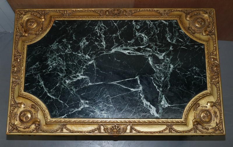 LARGE IMPORTANT 19TH CENTURY CONTINETAL CARVED GILTWOOD AND MARBLE CENTRE TABLE gallery