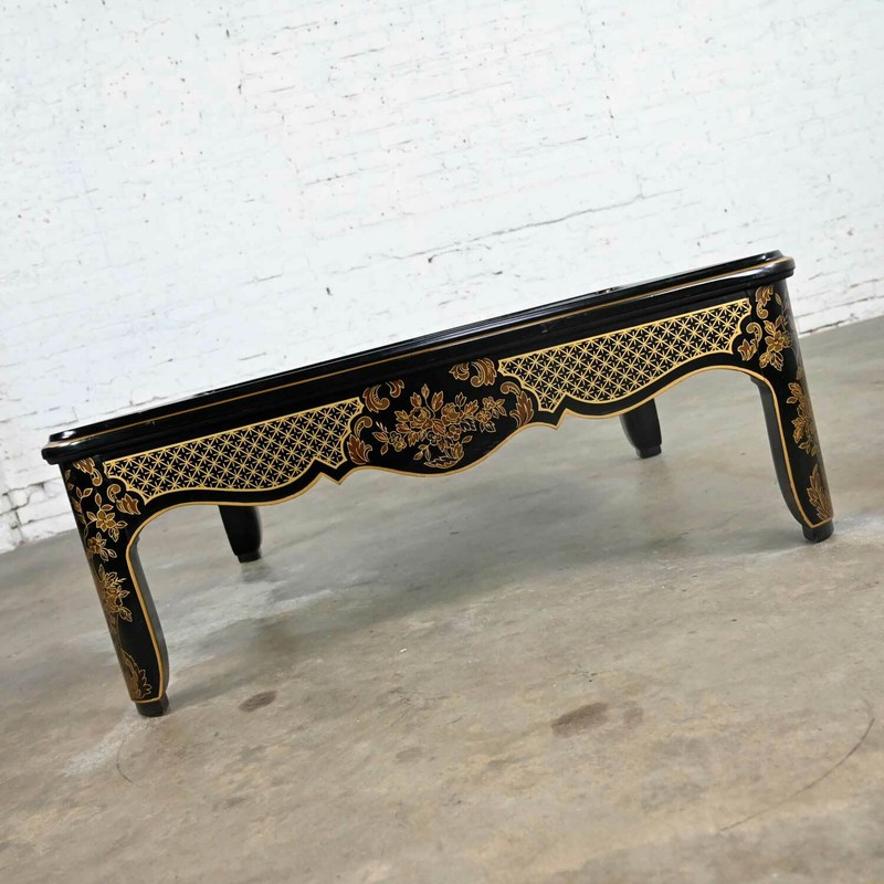 Drexel Heritage ET Cetera Collection Chinoiserie Black Gold Burl Coffee Table gallery