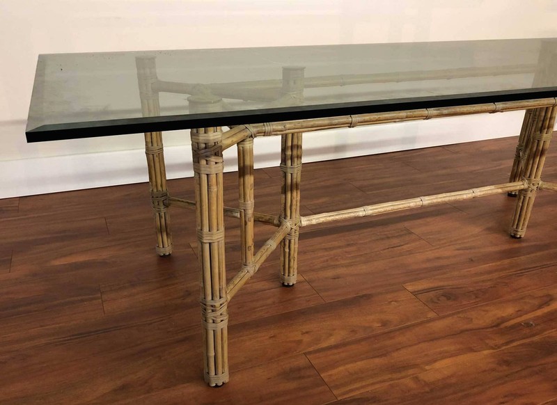 Mid Century Hollywood Regency Rectangular Bamboo Dining Table by McGuire With Gl gallery