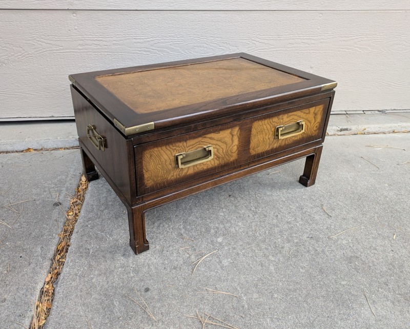 Vintage Knob Creek Ethan Allen Asian Campaign Chinoiserie Burl Wood Table