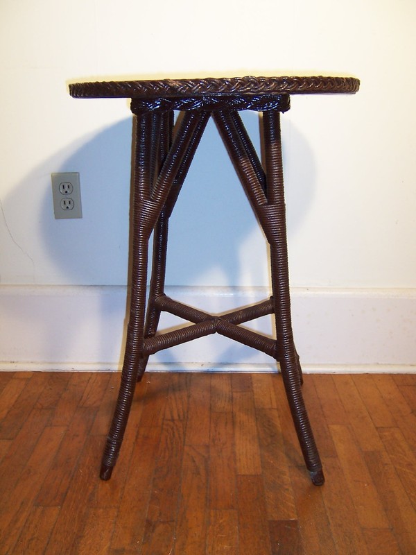 Antique Original Arts & Crafts Oak & Wicker Lamp Side Table 28" Tall gallery