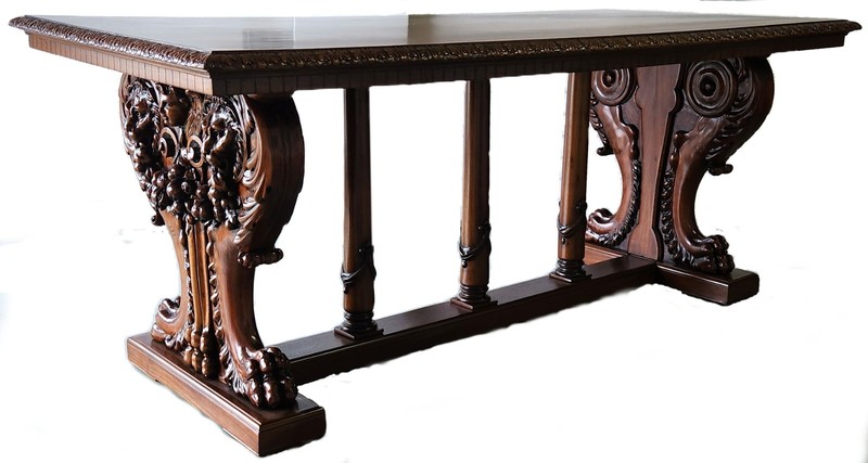 Library Table, Renaissance, Lions, Cherub, Carved Walnut, Century Furniture, 73" gallery
