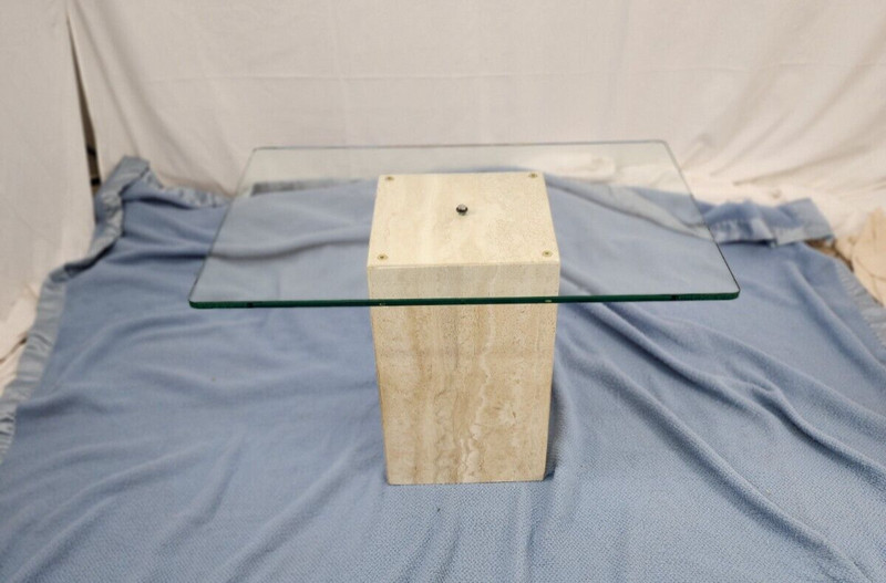 Vintage Marble Occasional Table with Floating Marble Center Glass Travertine gallery