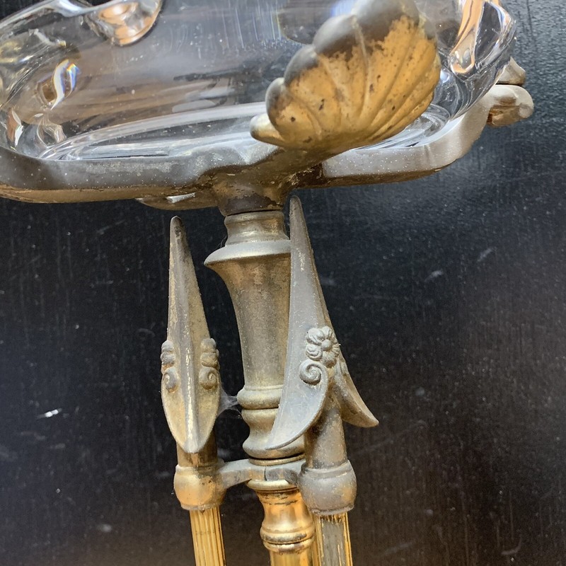 VTG 1930s Heavy Cast Iron Arrow Stem 26” Floor Stand w/ Hand Blown 8” Glass Bowl gallery