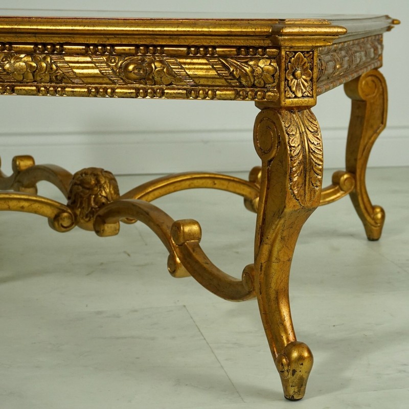 NO TARIFFS! Glass Top French Square Coffee table Mahogany wood Gold Leaf gallery