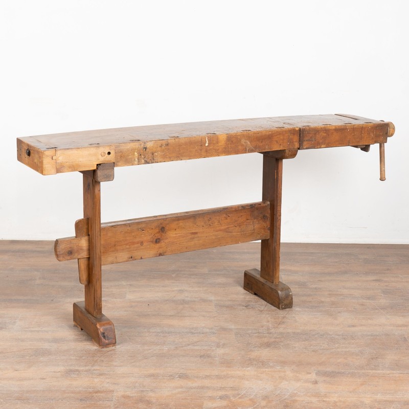 Rustic Carpenters Workbench Narrow Console Table circa 1900’s
