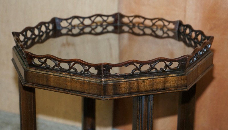 ANTIQUE THOMAS CHIPPENDALE FRET WORK CARVED CARD GAMES TRAY TABLE REMOVABLE TOP gallery